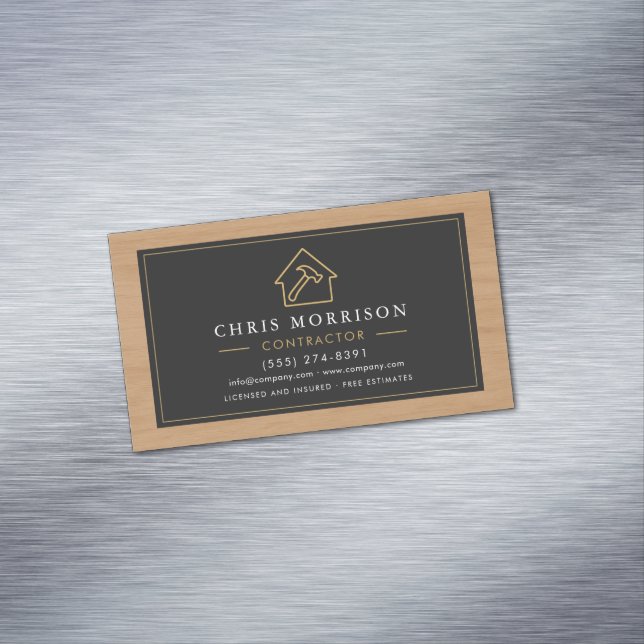 Building Construction Black Gold Wood QR Code Magnetiska Visitkort (In Situ)