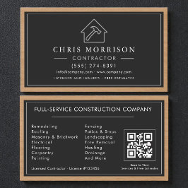 Building Construction Black Silver Wood QR Code Visitkort