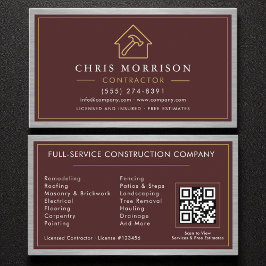 Building Construction Burgundy Faux Metal QR Code Visitkort