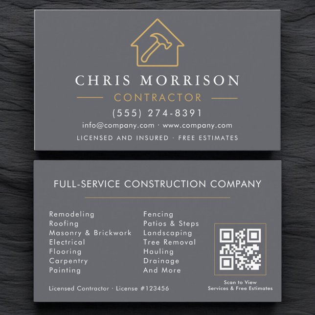 Building Construction Gray Gold QR Code Visitkort (Skapare uppladdad)