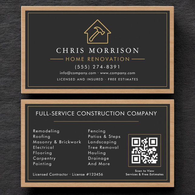 Building Construction Home Renovation Wood QR Code Visitkort (Skapare uppladdad)