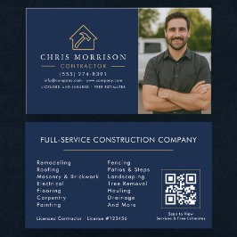 Building Construction QR Code Photo Navy Blue Gold Visitkort