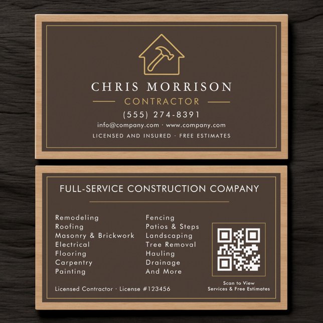Building Construction Wood QR Code Visitkort (Skapare uppladdad)