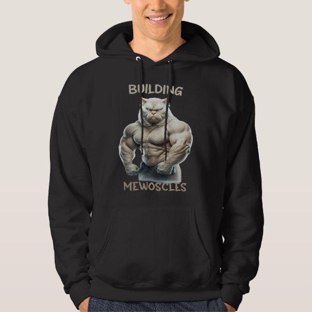 Building Mewoscles Cat Kitten Weightlifting Bodybu Hoodie (Framsida)