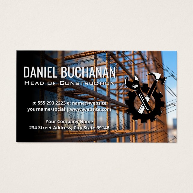 Building Rebar Infrastructure | Construction Logo Visitkort (Framsidan)