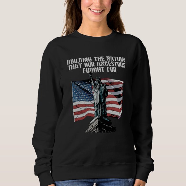 Building the Nation American Patriotic USA Patriot T Shirt (Framsida)