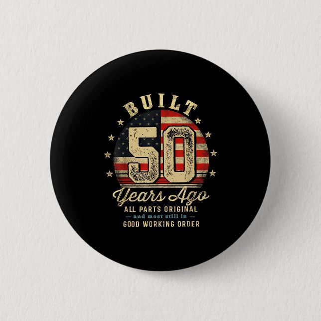 Built 50 Years Ago Funny 50th Birthday Usa Flag  Knapp (Framsida)