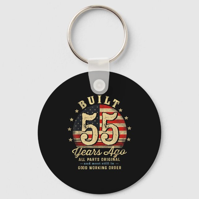 Built 55 Years Ago Funny 55th Birthday Usa Flag  Nyckelring (Framsida)