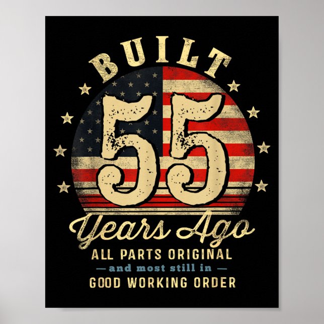 Built 55 Years Ago Funny 55th Birthday Usa Flag  Poster (Framsidan)