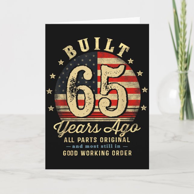 Built 65 Years Ago Funny 65th Birthday Usa Flag  Kort (Framsida)