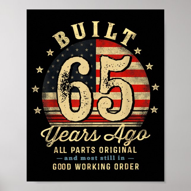 Built 65 Years Ago Funny 65th Birthday Usa Flag  Poster (Framsidan)