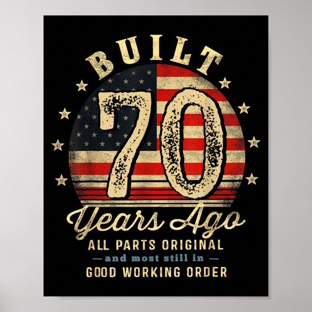 Built 70 Years Ago Funny 70th Birthday Usa Flag  Poster (Framsidan)