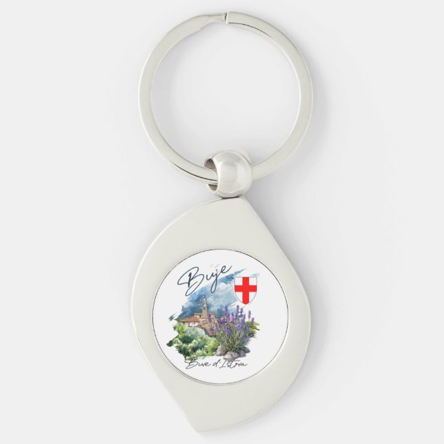 Buje Kroatien Swirl Silverfärgad Nyckelring (Framsidan)