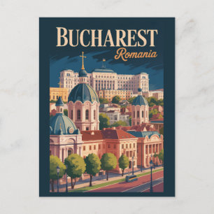 Bukarest Panorama Illustration Resa Konst Vintage Vykort