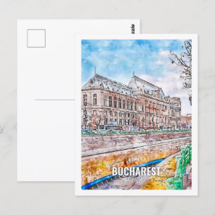 Bukarest Rumänien Berömd Travel Ställe Watercolor Vykort