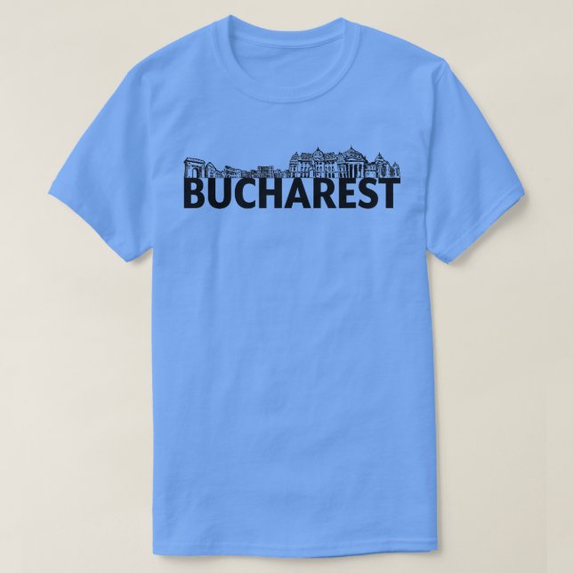 Bukarest Rumänien City Skyline Silhouette Outline T Shirt (Design framsida)