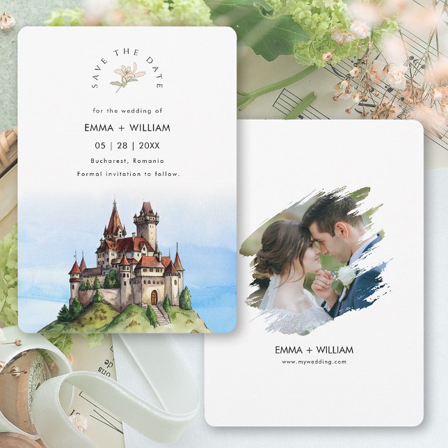 Bukarest Rumänien Destinationsbröllop Spara Datumet (Bucharest Romania Destination Wedding Save The Date Card)