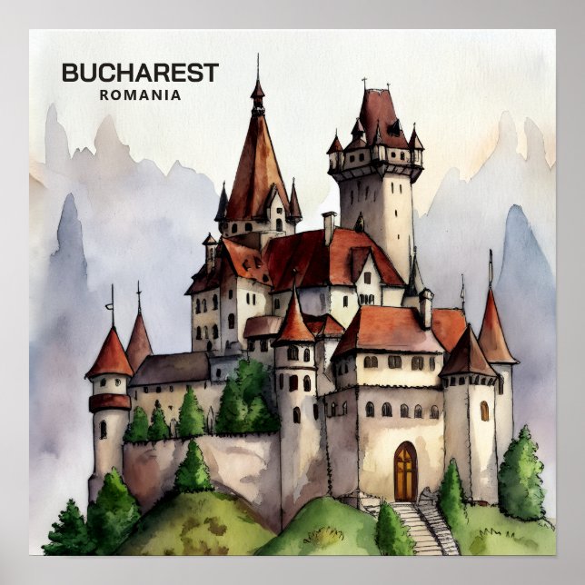 Bukarest Rumänien | Gamla Stan Vattenkonst Poster (Framsidan)