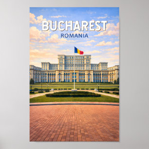 Bukarest Rumänien Illustration Resa Konst Vintage Poster