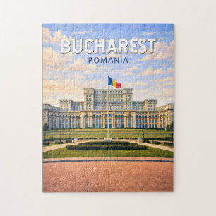 Bukarest Rumänien Illustration Resa Konst Vintage Pussel