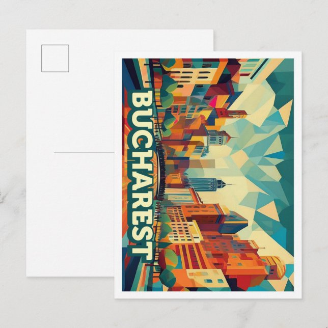 Bukarest Rumänien resa konstnärlig färgrik Vykort (Fram/baksida)