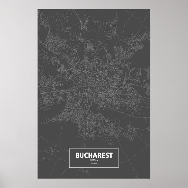Bukarest, Rumänien (vit på svart) Poster (Framsidan)