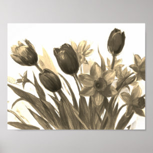Bukett av blommande svarta + elfenbensfärgade blom poster