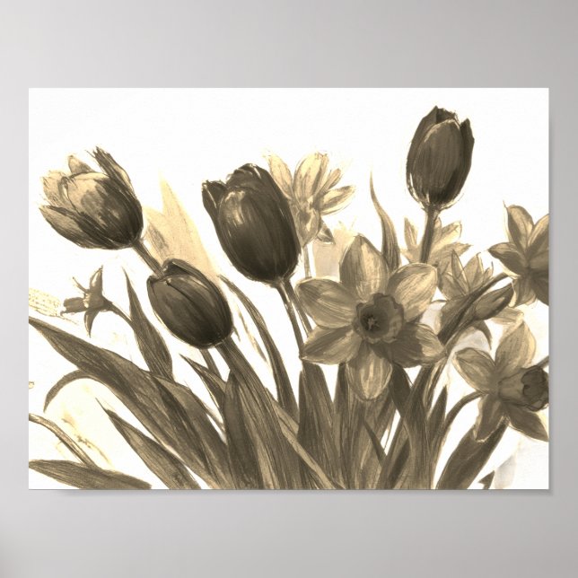 Bukett av blommande svarta + elfenbensfärgade blom poster (Framsidan)