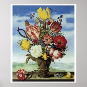 Bukett av blommor på en avsats poster