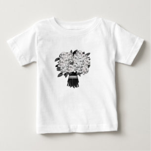 Bukett av Dödskalle Rosor Svart & Vitt Gotiskt T Shirt