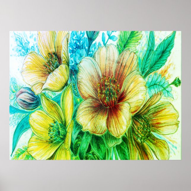 Bukett av gröna blommande blommor på en vägg poster (Framsidan)