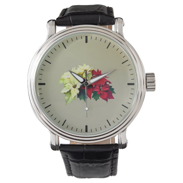 Bukett av röda och gula julstjärnor armbandsur (Framsida)