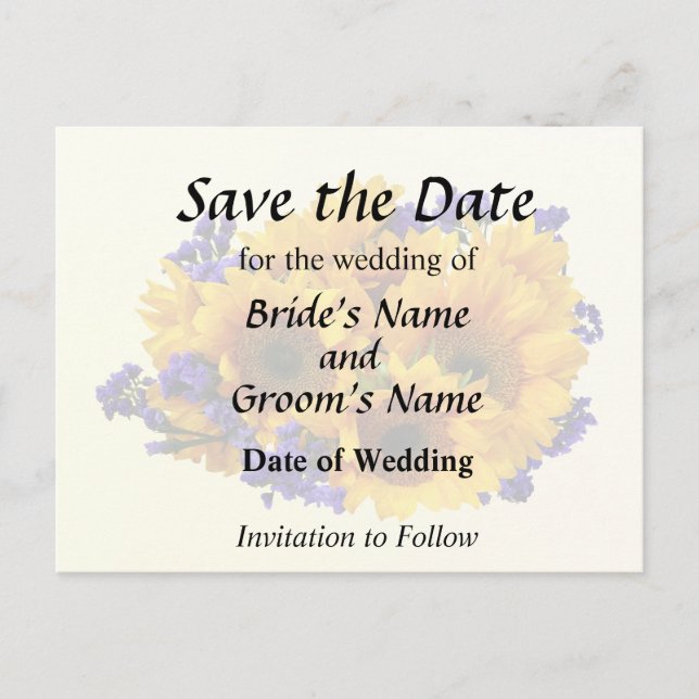 Bukett av solrosor och lila statice meddelande vykort (Framsida)