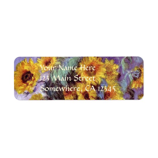 Bukett av solrosor vid Claude Monet, vintagekonst Returadress Etikett