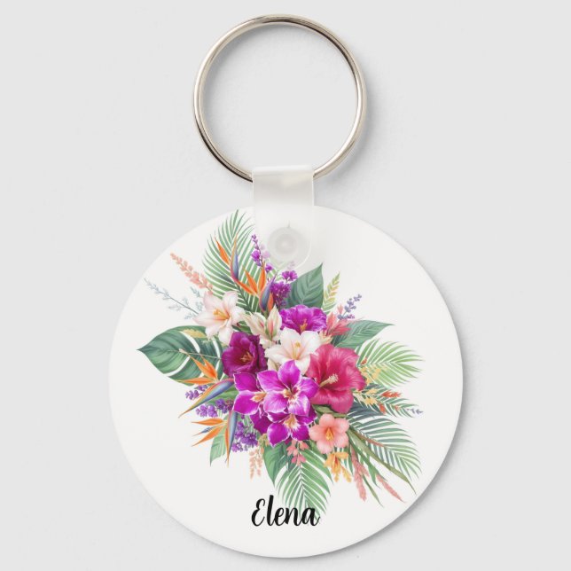 Bukett av vackra tropiska blommor nyckelring (Framsida)