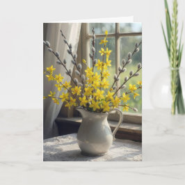 Bukett av vide och forsythia kort