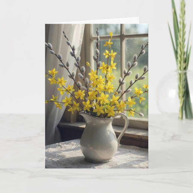 Bukett av vide och forsythia kort (Framsida)