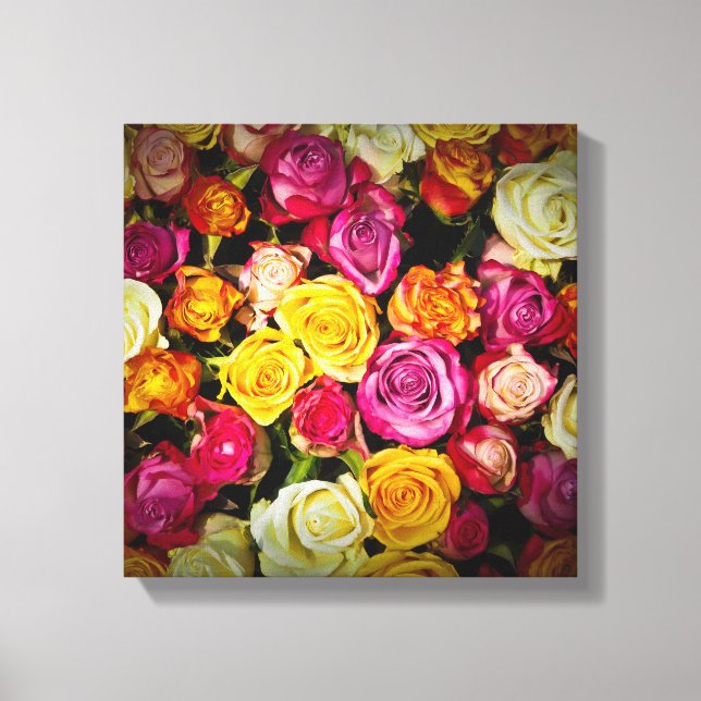 Bukett av vita rosa gula rosor blommor canvastryck (Framsida)