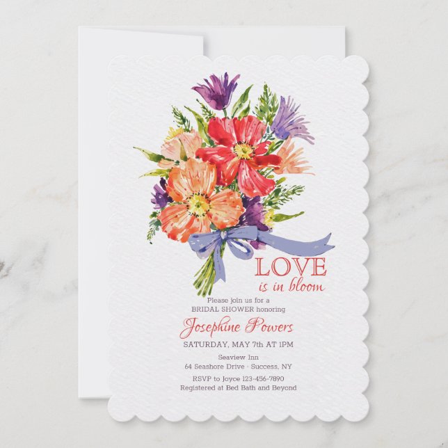 Bukett med blå band-inbjudan inbjudningar (Framsida)