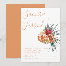 Bukett med botaniska blommor i akvarell peach för  kort