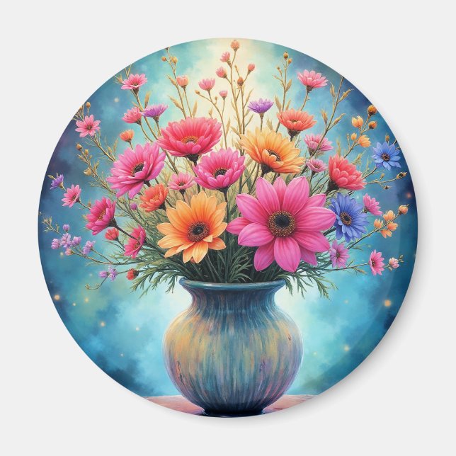 Bukett med färgglada blommor magnet (Framsidan)