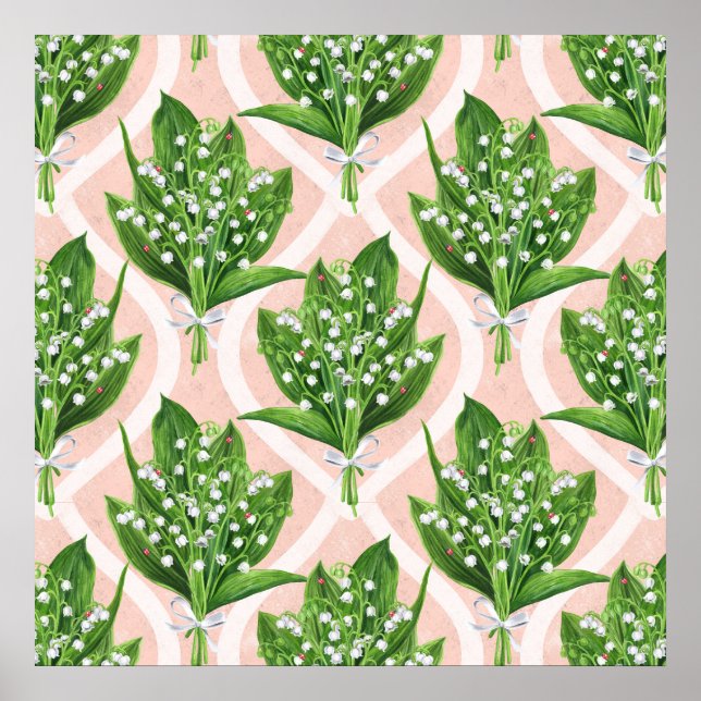 Bukett med liljekonvaljblommor på rosa poster (Framsidan)