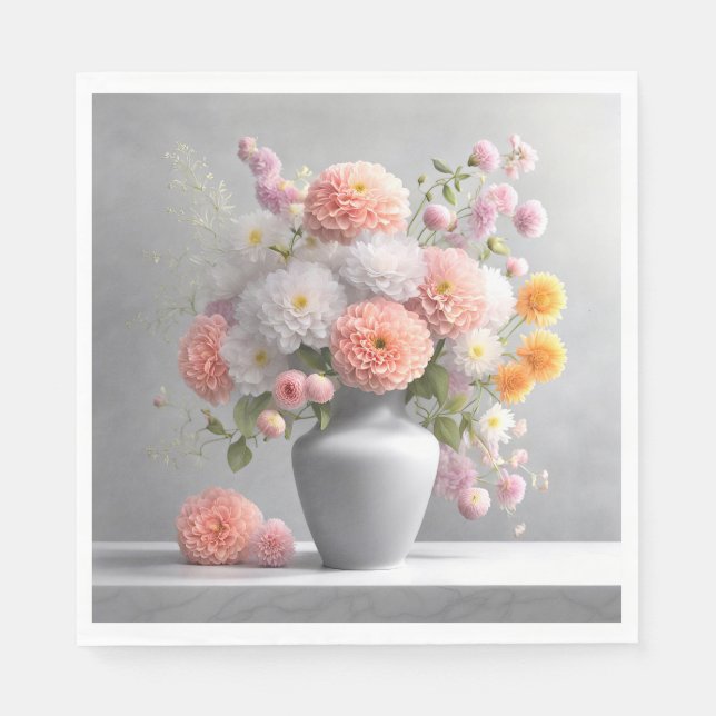 Bukett med persika- och vit dahlia pappersservett (Framsidan)