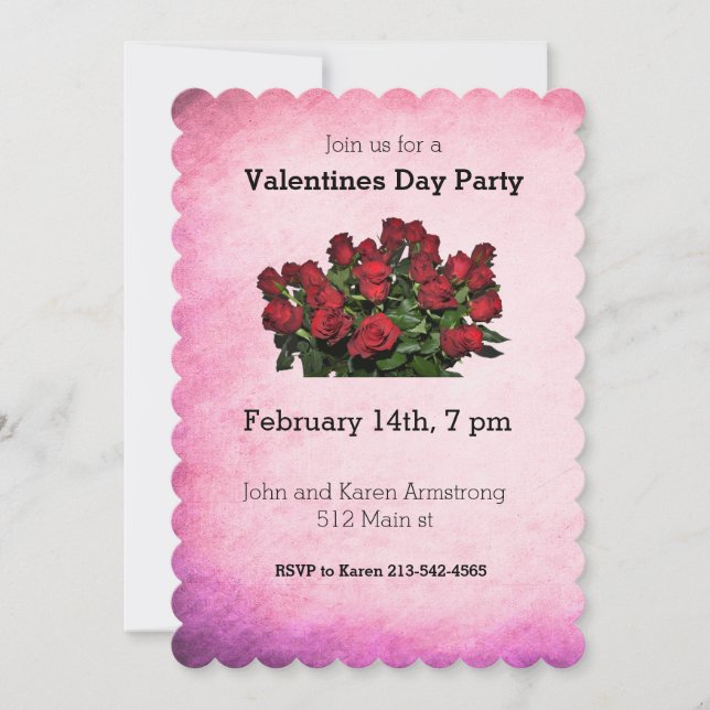 Bukett med röda rosor inbjudningar (Framsida)