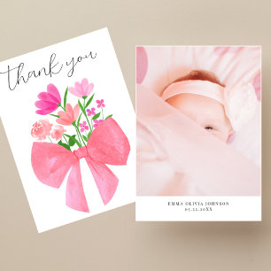 Bukett med rosa blommor Foto Baby Shower Tack Kort