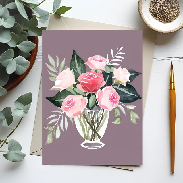 Bukett med rosa rosor | Blommig feminin akvarell Vykort (Skapare uppladdad)