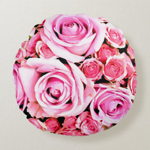 Bukett med rosa rosor rund kudde