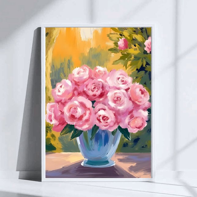 Bukett med rosa rosor | Vattenfärg blommig vas Poster (Skapare uppladdad)