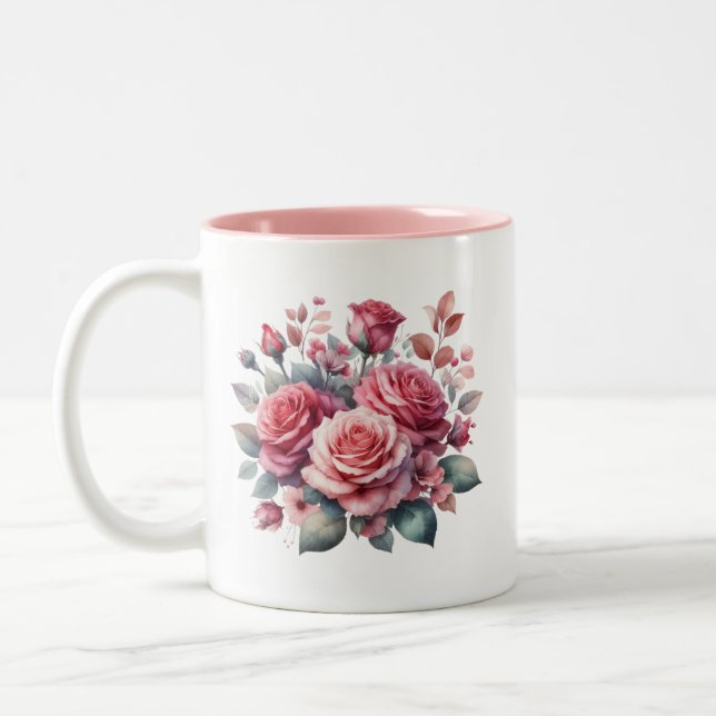 Bukett med rosor Blommigt Design-62101 Två-Tonad Mugg (Vänster)