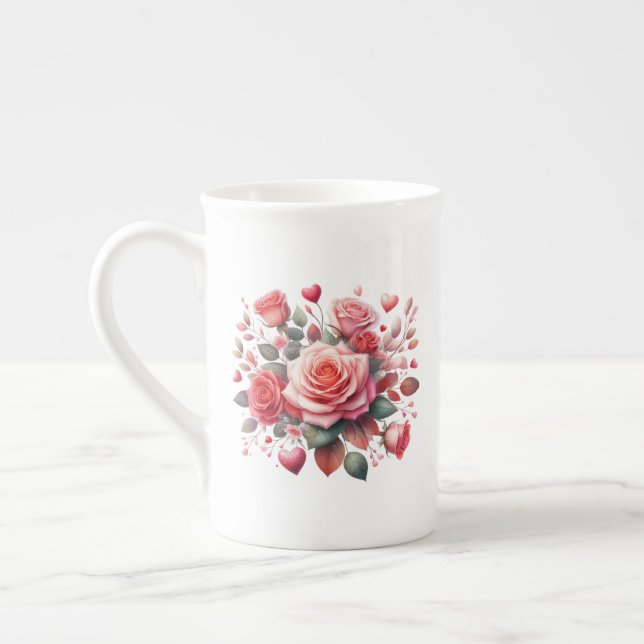 Bukett med rosor Blommigt Design-62103 Benporslin Mugg (Vänster)